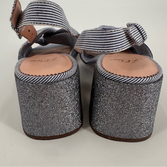 J. Crew Twisted-knot Penny sandals in stripe with glitter heel Size 8.5 - Picture 7 of 7